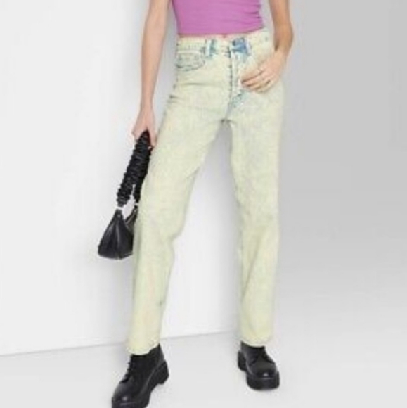 90s High Rise Lime Green Acid Wash Jeans - Picture 4 of 4